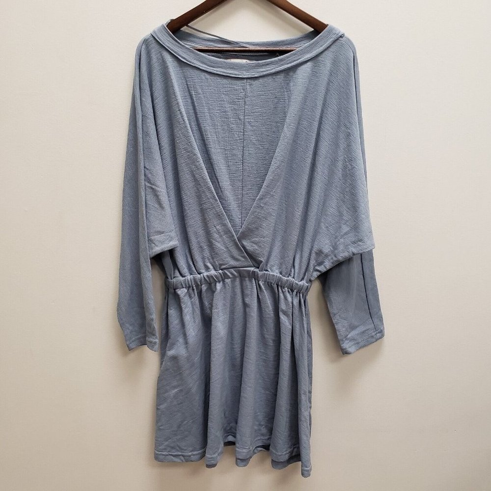 Free People Beach Womens Santa Maria Mini Dress Size M Blue Long Dolman Sleeve